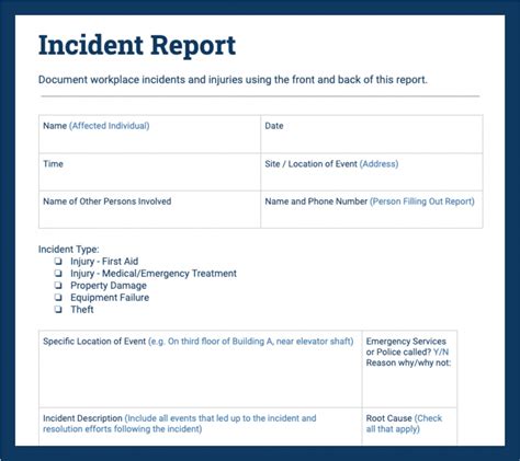 Input your incident description and an incident photo. . What information should be documented in an incident log abc